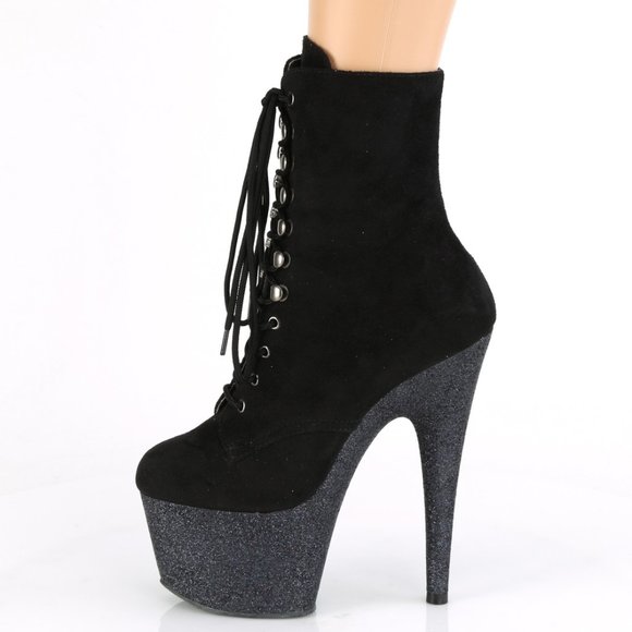 Shoes - Glitter Platform Suede Lace Up Ankle Boots